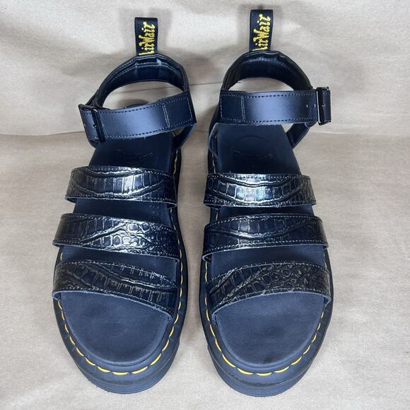 Dr. Martens US Women 10 Blaire Platform Sandals Gunmetal Wild Croc Embossed - Picture 4 of 11